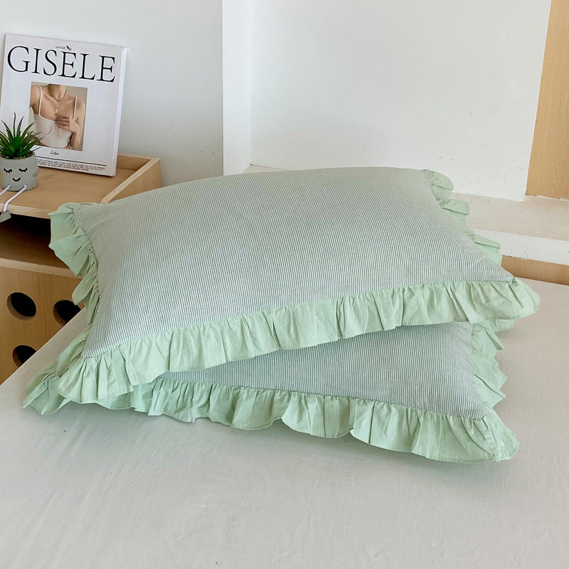 Washed Cotton Lace Pillowcase - Elegant Bedding Cover for Home Decor