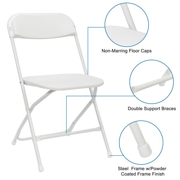 6-Pack White Plastic Folding Chairs - Sturdy & Lightweight