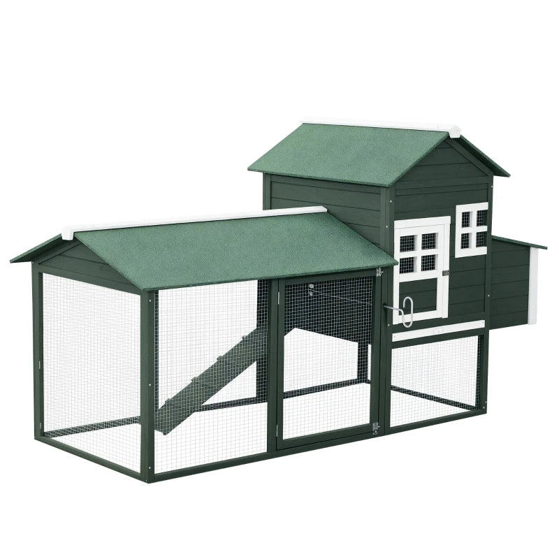Wooden Chicken Coop with Run and Nesting Box - Outdoor Hen House, Green