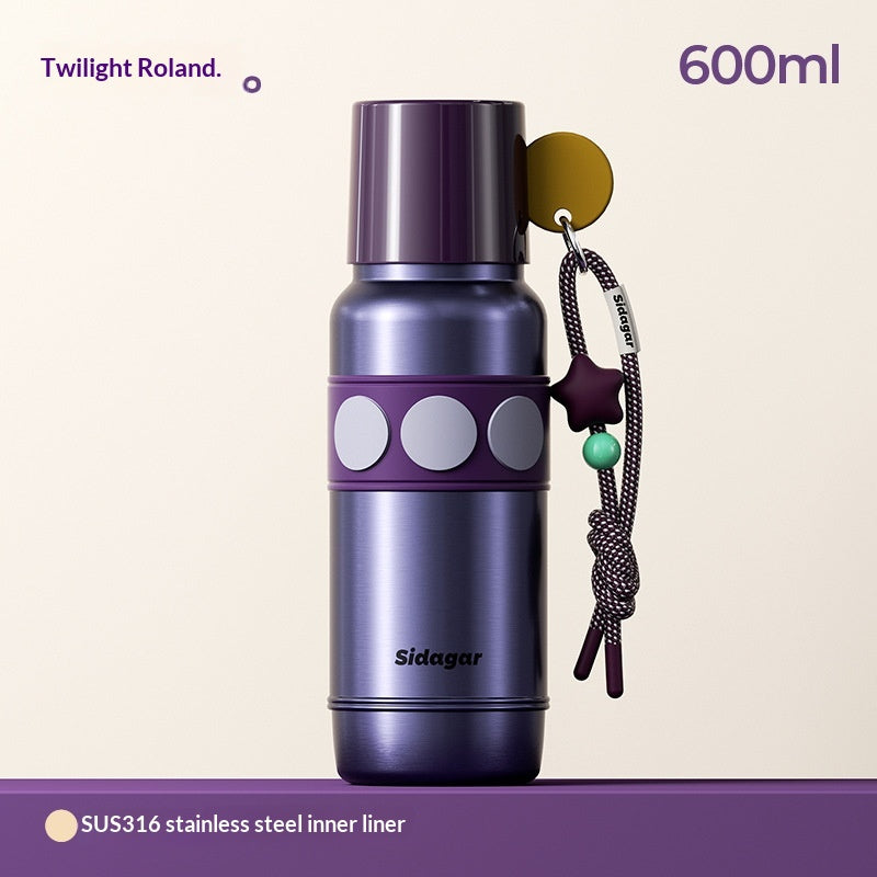 Insulated Water Bottle 600ml with Handle Stainless Steel Travel Drinking Bottle