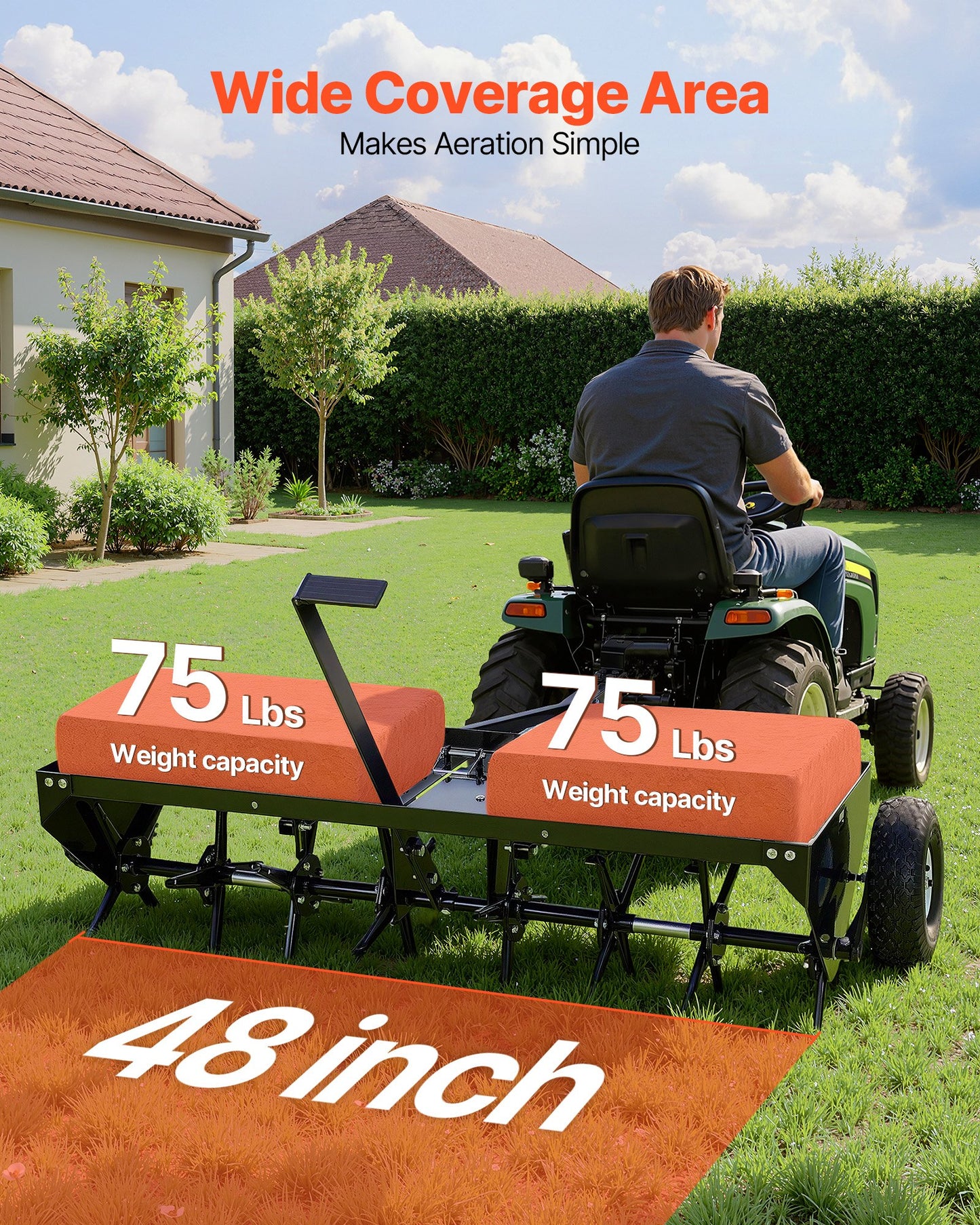 Heavy Duty Tow Behind Lawn Aerator 48-Inch Wide Core Spike Soil Conditioner