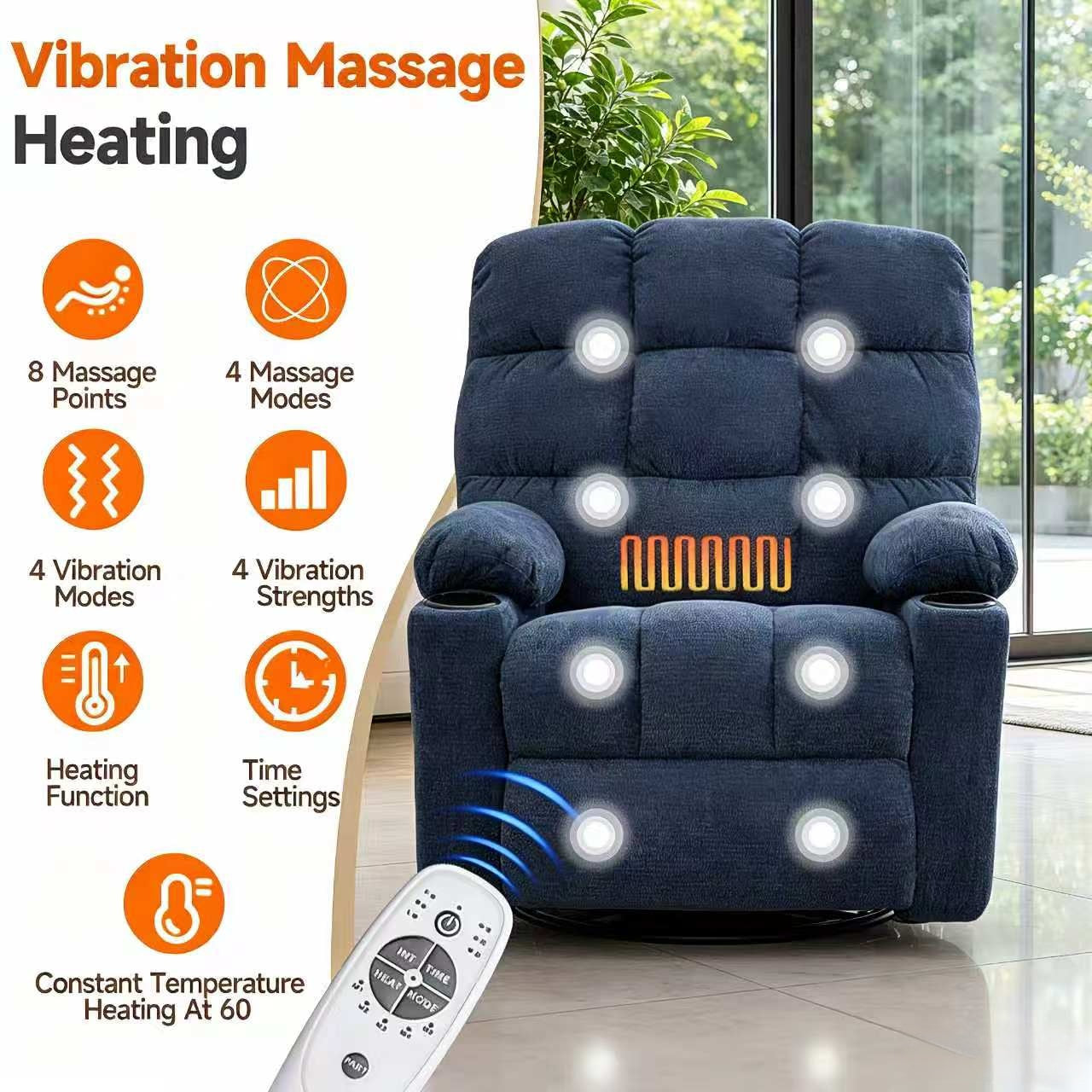 Power Lift Recliner Chair with Heat, Massage & Cup Holders - Blue