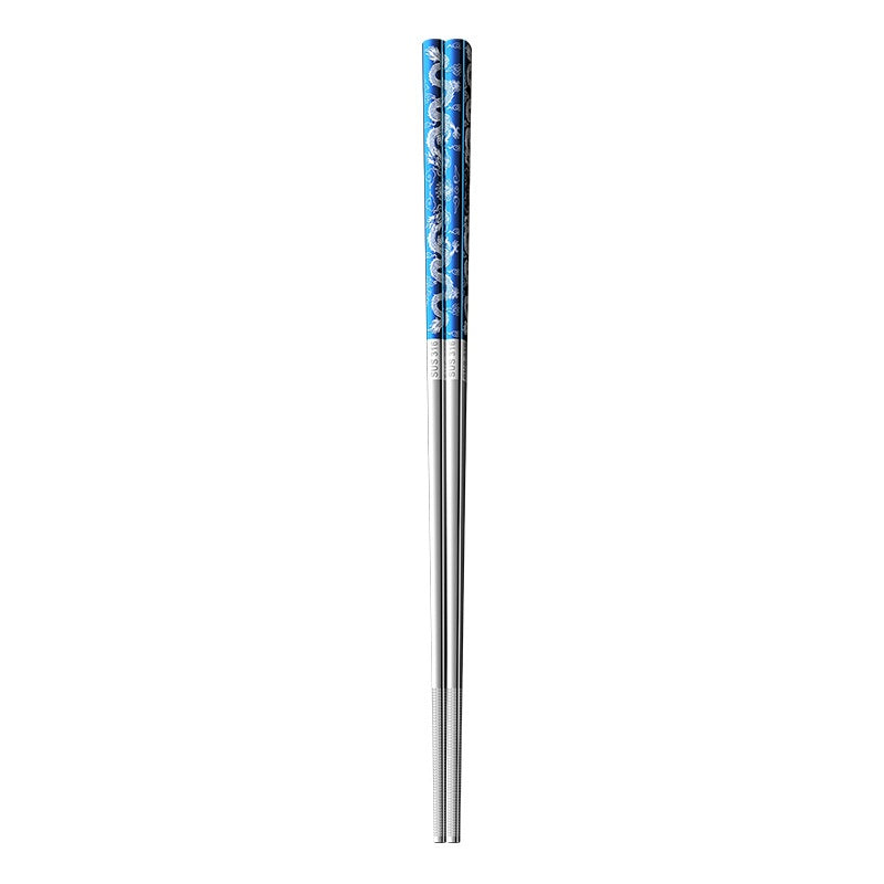 Stainless Steel Chopsticks with Dragon Pattern - Food Grade Kitchen Utensils