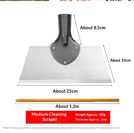 Heavy-Duty Snow and Livestock Manure Scraper with Wooden Handle - Multiple Sizes