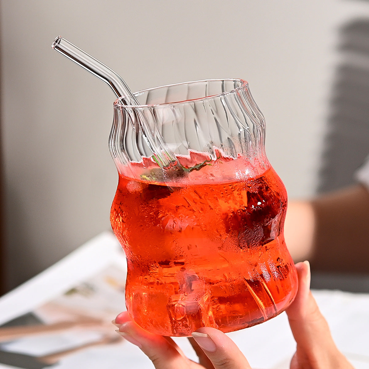 19 Ounce Glass Straw Cups - Set of 6 for Coffee, Juice, Tea
