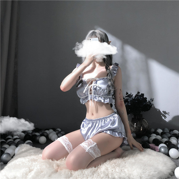 Women's Backless Role-Playing Lingerie Set - Grey Blue, One Size