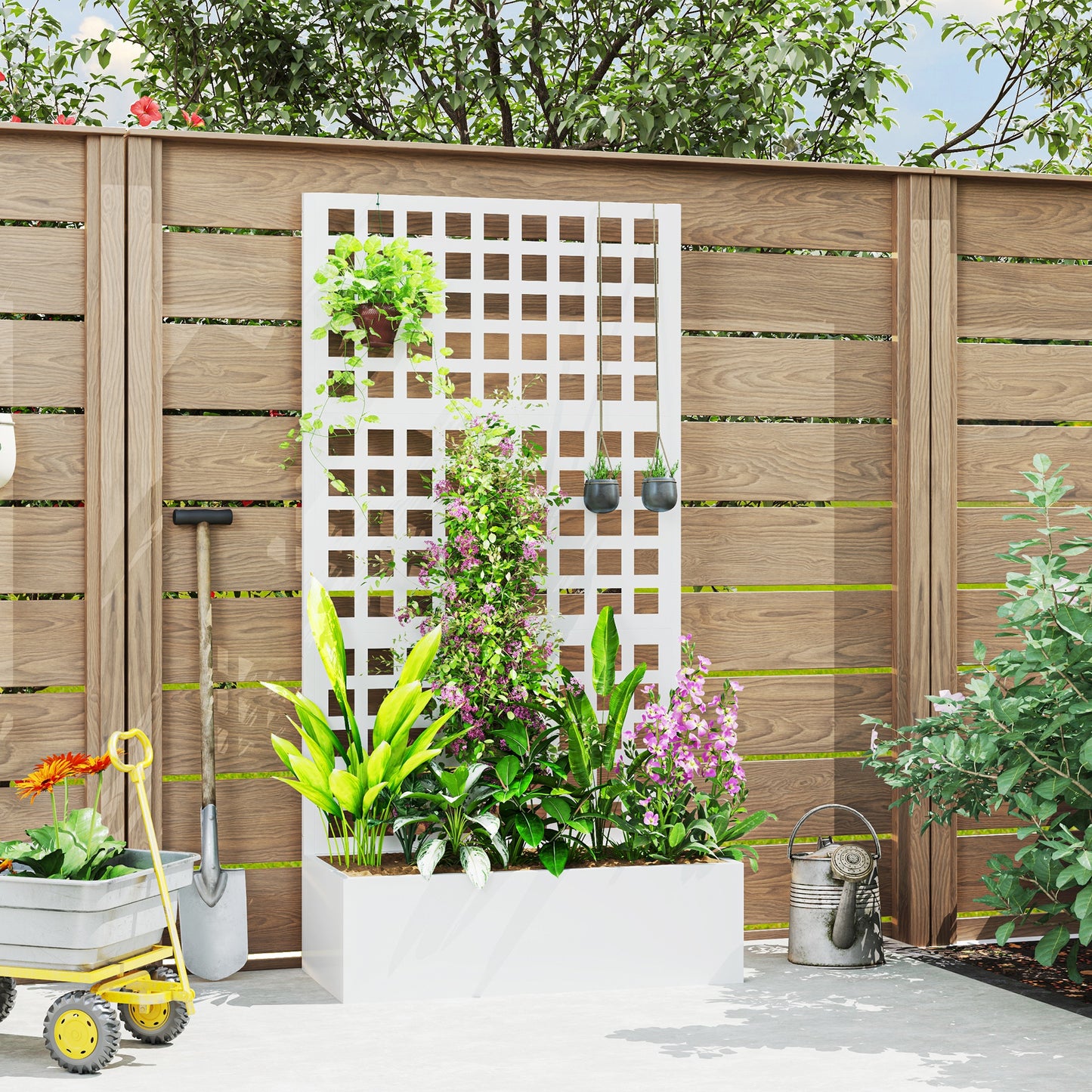Galvanized Steel Raised Garden Bed with Trellis for Climbing Plants 35x16x70 White