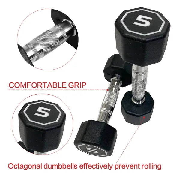 Octagonal Dumbbells Set of 2 - 5 Lbs with Chrome Handle