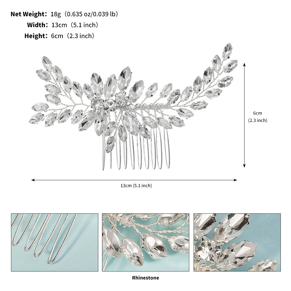Rhinestone Leaf Hair Comb - Handmade Silver Hair Accessory for Women
