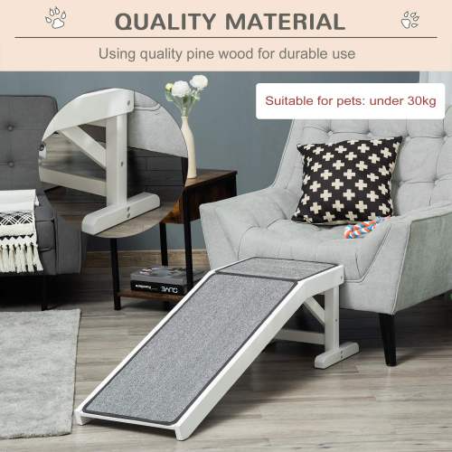Dog Ramp for Bed with Non-Slip Carpet & Top Platform - 49 Inch Wood Pet Steps