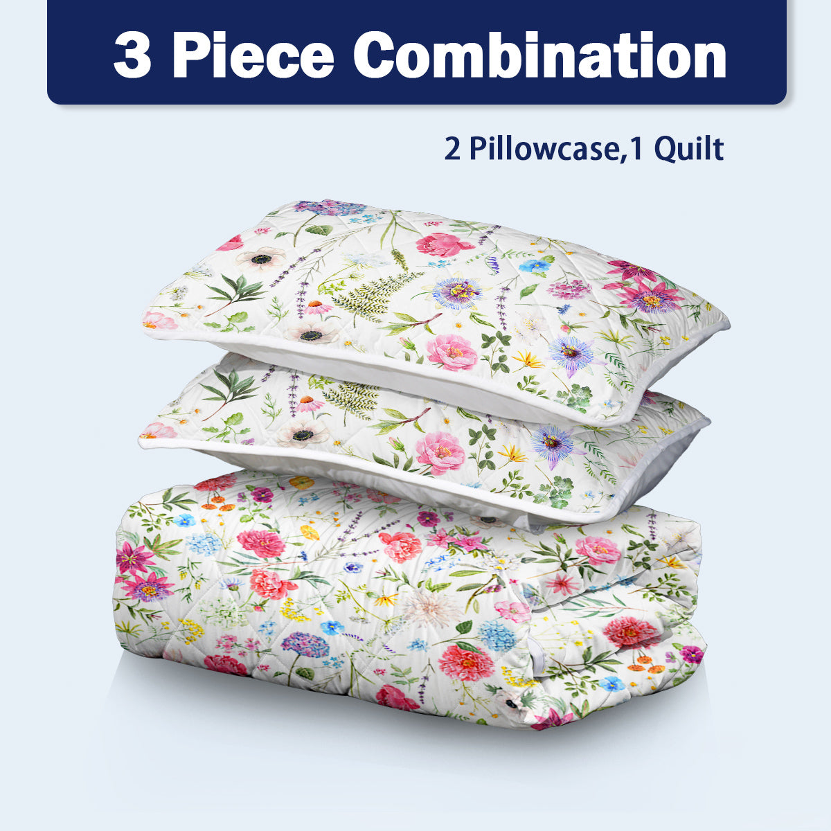 Red Floral Microfiber Quilt Set - Lightweight Bedding for All Seasons