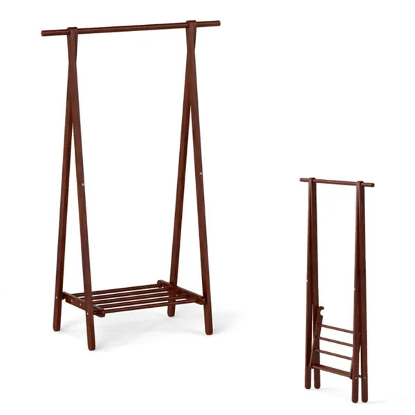 Folding Coat Rack - Solid Rubber Wood A-Frame with Shelf