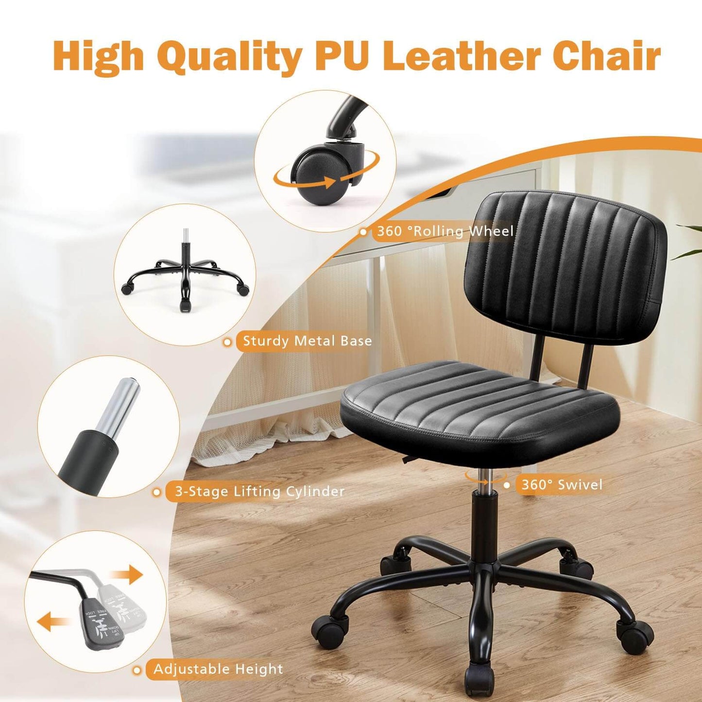 Adjustable Height 360° Rolling Swivel Office Chair - Multiple Colors