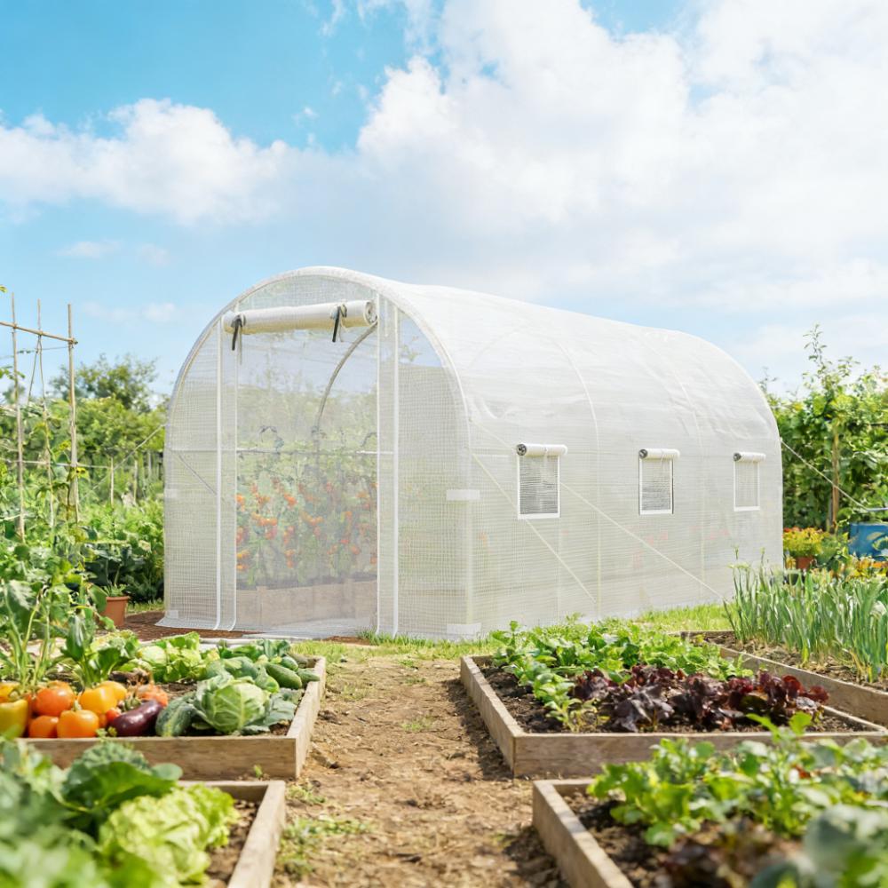 Walk-In Tunnel Greenhouse - Silver & White PE Cover