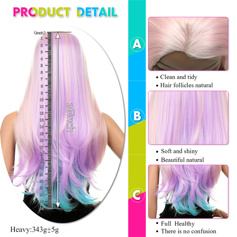 Long Curly Hair Wig with Oblique Bangs - 26 inches