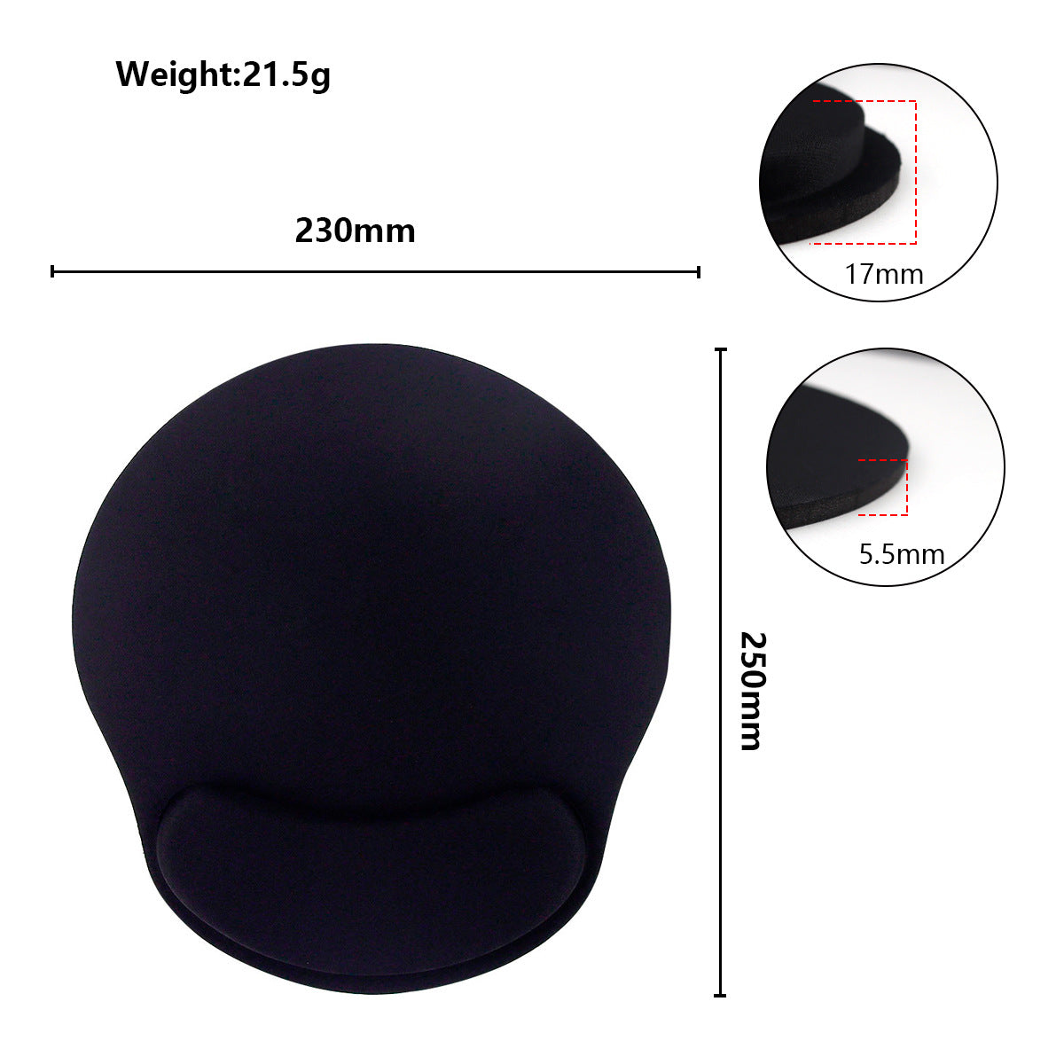 Round Wristband Mouse Pad - Black, Non-Slip Computer Accessory