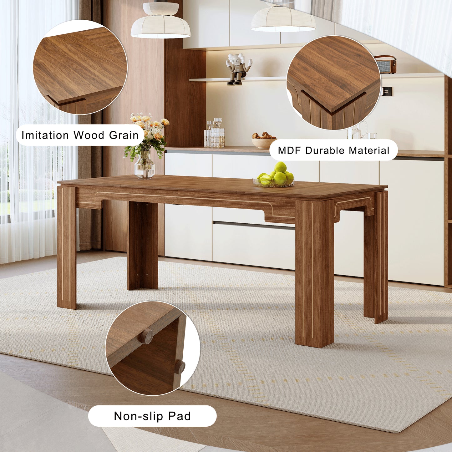 71 X 31.5 Inch Walnut MDF Spliced Tabletop Dining Table With Grooved