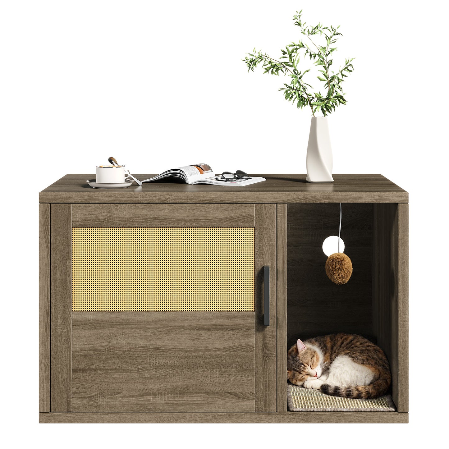 Cat Litter Box Enclosure & Side Table with Scratching Pad - Wooden Pet Furniture
