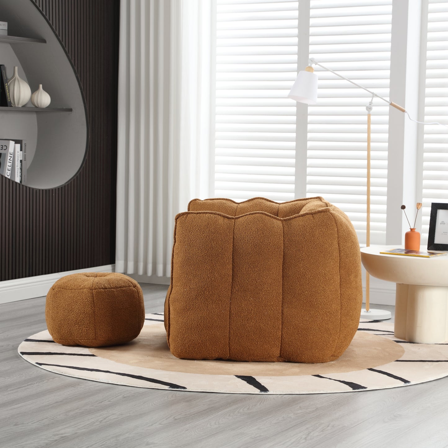 Soft Chenille Bean Bag Chair with Foam Filler - Khaki & Yellow