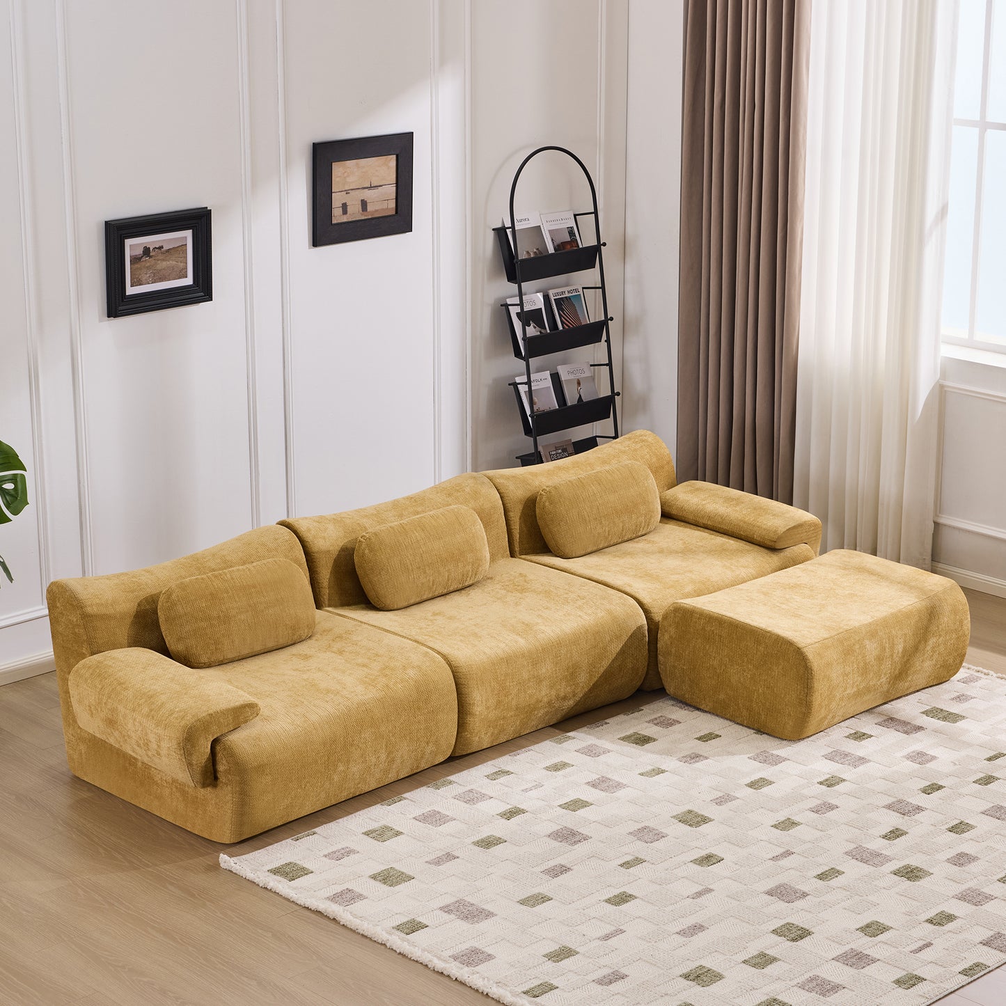 Extra-Large Modular Armchair - Bamboo Joint Shape, Yellow
