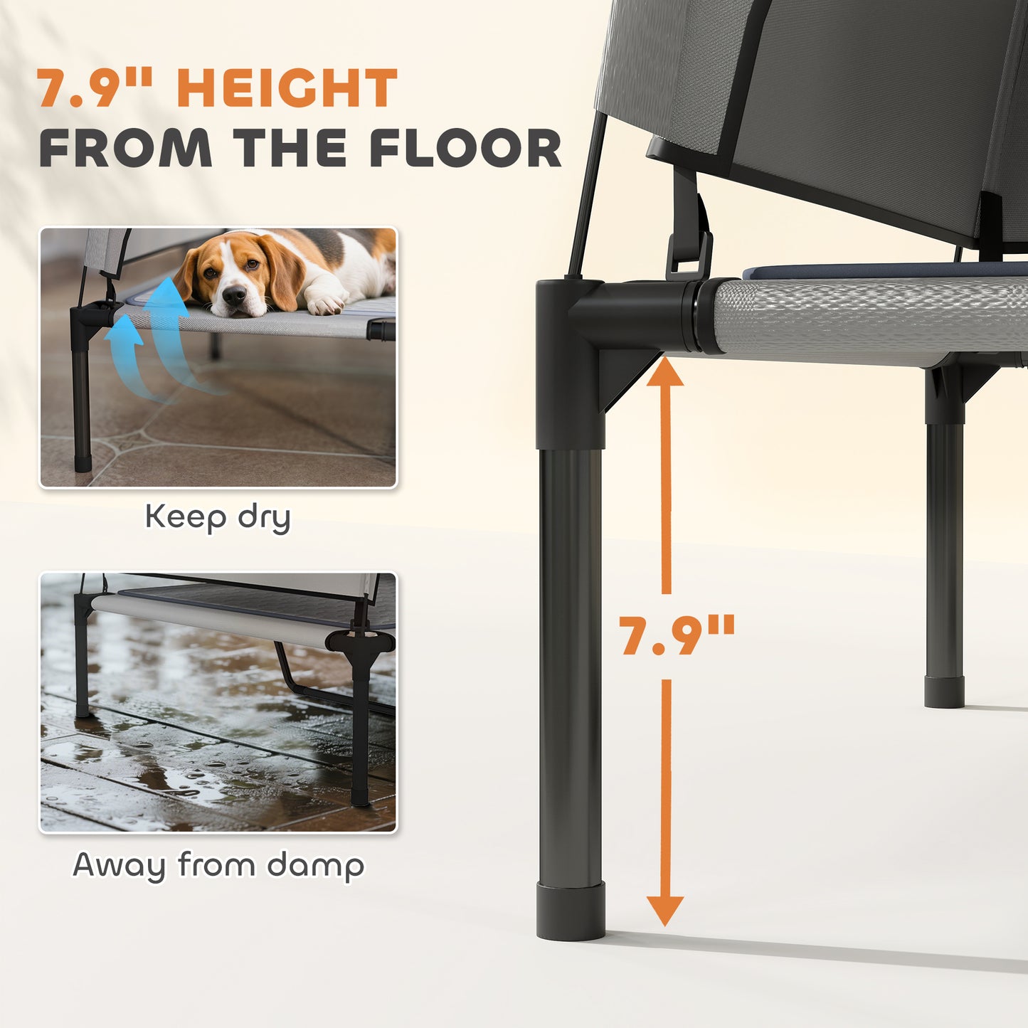 Elevated Outdoor Dog Bed with Canopy, Cooling Pad & Storage Bag - 36x29.5 Inches