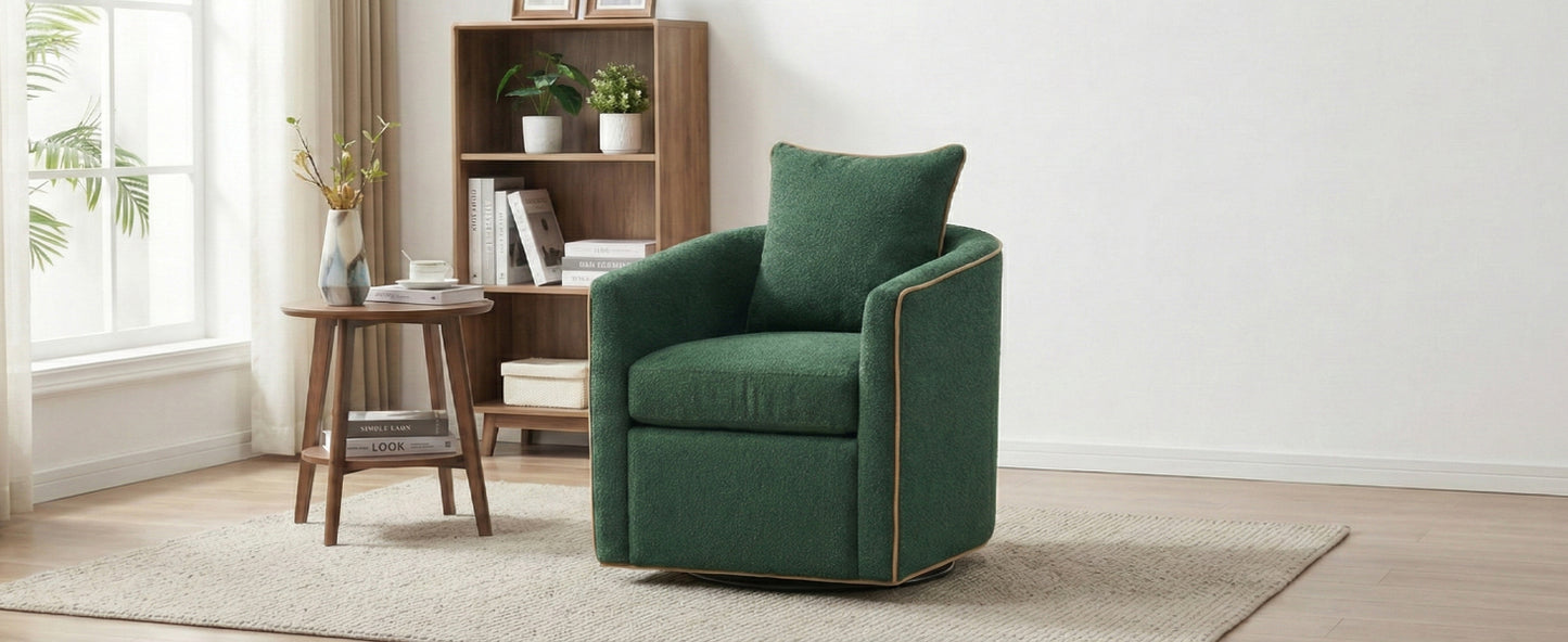 Swivel Accent Chair - Upholstered Barrel Sofa for Living Room - Green