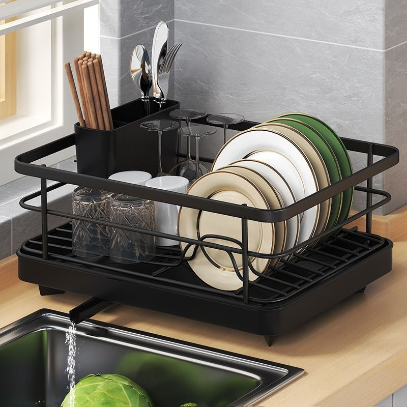 Single-Layer Kitchen Dish Drain Rack with Chopstick Rest - Multiple Colors