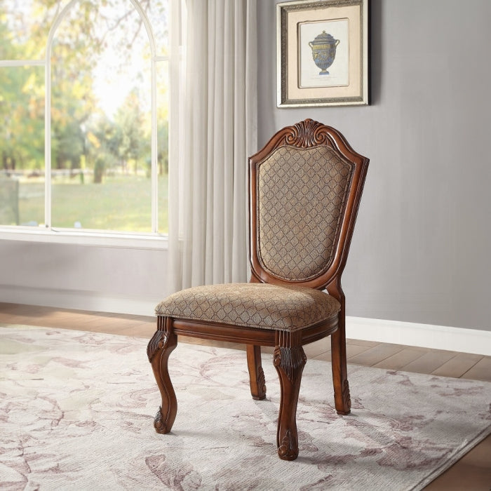 Chateau Fabric & Cherry Finish De Ville Side Chair - Set of 2
