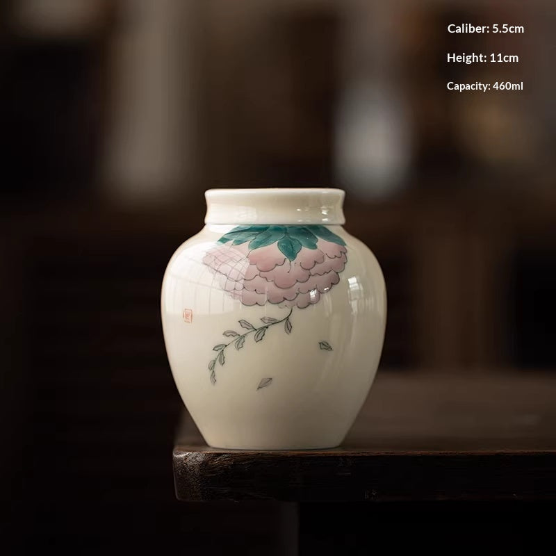 Hand-Painted Ceramic Tea Caddy with Airtight Seal - Chinese Style Household Storage