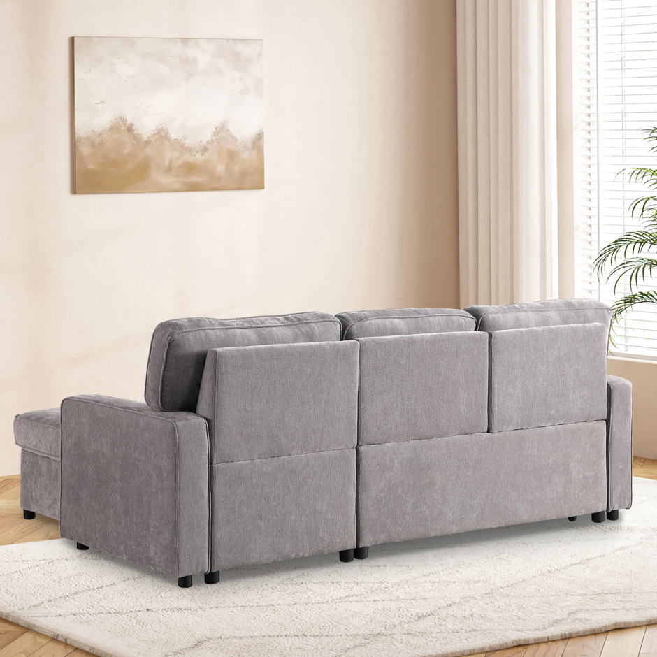Sectional Sofa Bed with Storage, USB Port & Cup Holders - Gray