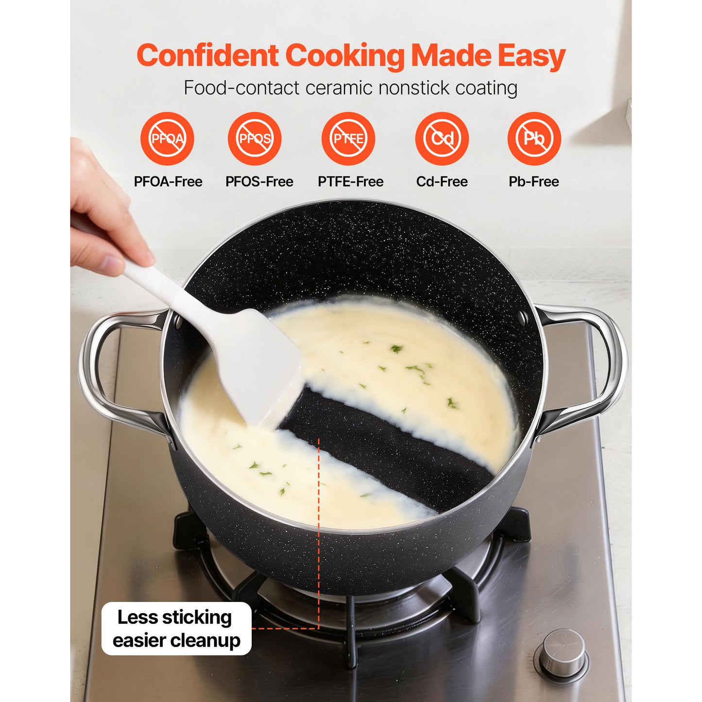 8-Quart Nonstick Aluminum Stock Pot with Glass Lid - PFOA & PFAS Free, Compatible with Gas, Induction, Electric Stoves