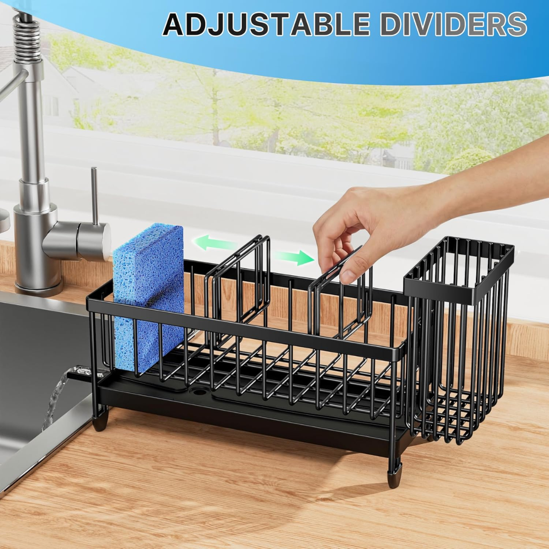 Kitchen Sink Caddy Organizer with Rotatable Brush Holder - Black