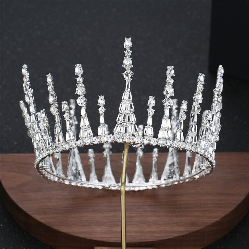 Elegant Bridal Crown Hair Accessory with Mosaic Gem Detail - Gold & Silver