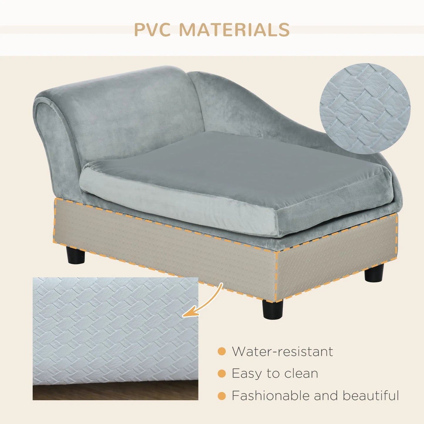 Grey Dog Bed with Hidden Storage, Soft Foam Couch for Small Dogs