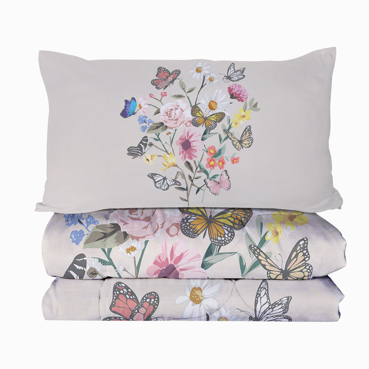 Butterfly Flower Comforter Set - Light Pink Twin Bedding