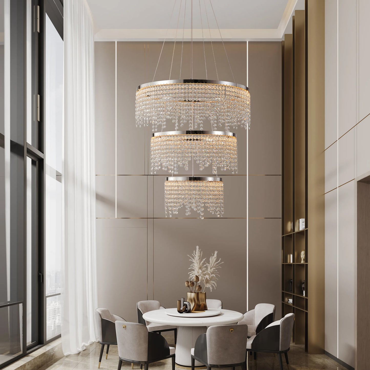 24-Inch Crystal LED Ceiling Chandelier with Adjustable Color Temperature - Chrome Finish