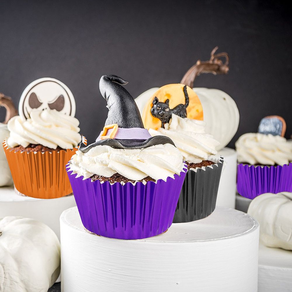 300 Pcs Halloween Foil Cupcake Liners - Black, Purple, Orange