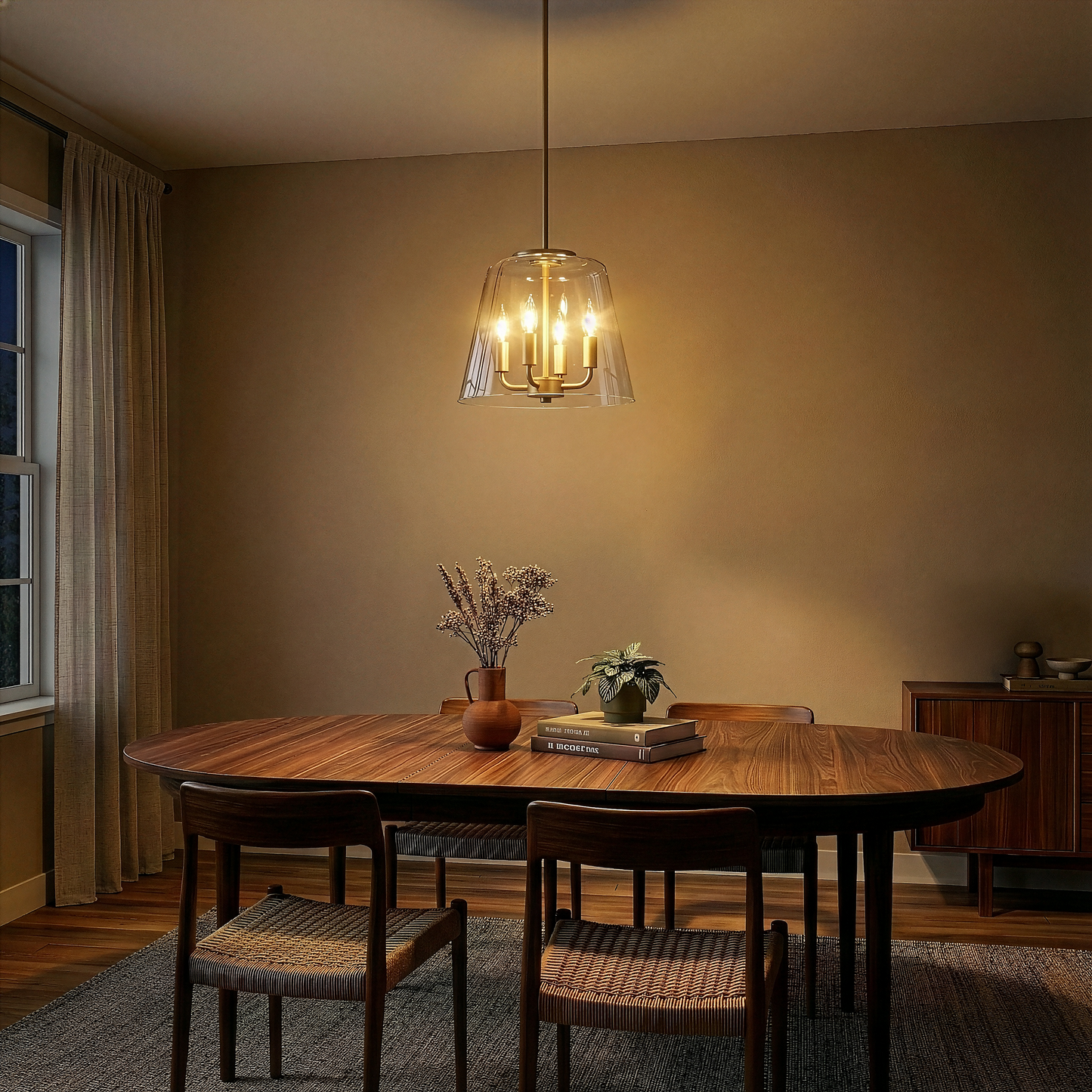 Soiree Four Candle Lights Pendant With Clear Glass - Satin Brass
