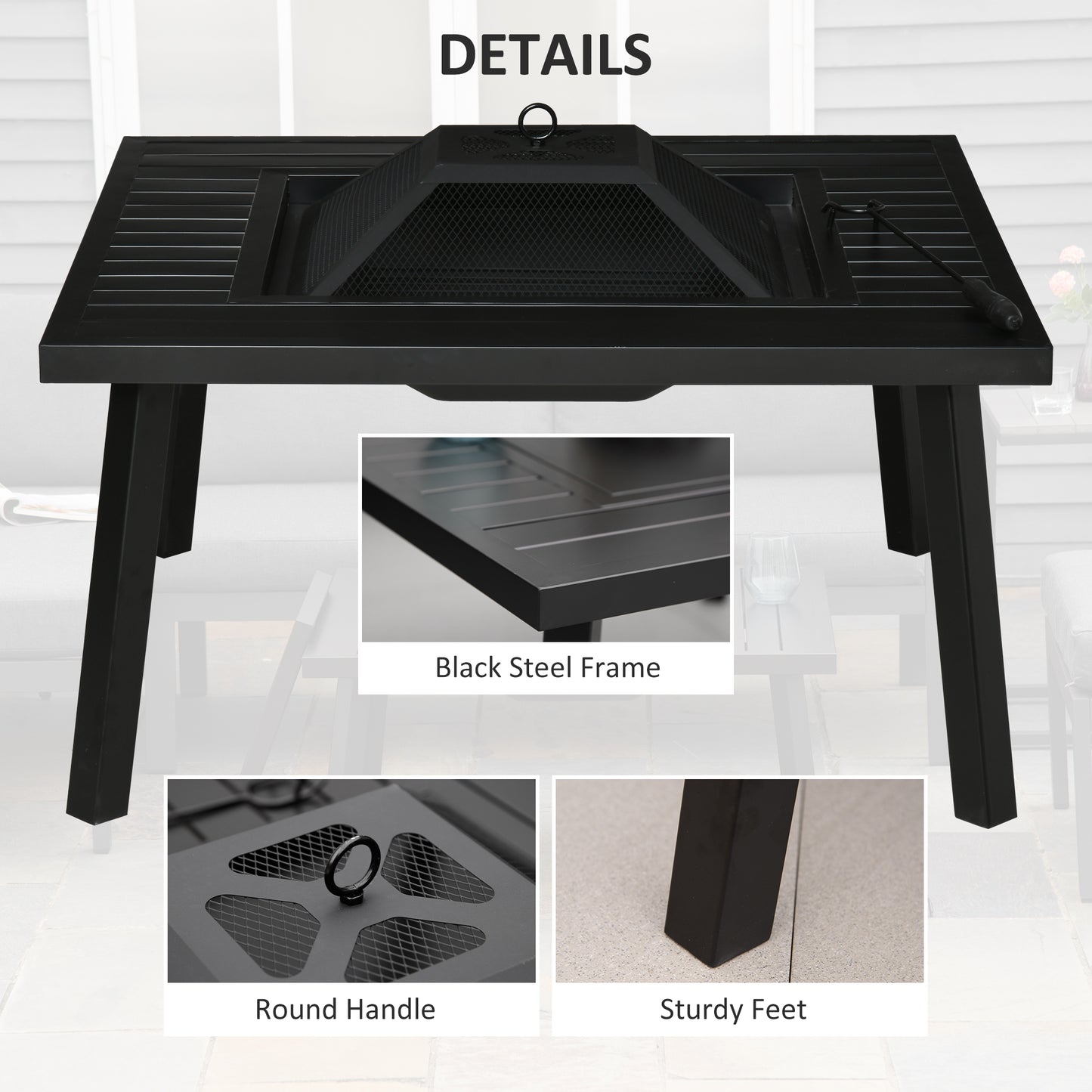 34" Black Outdoor Fire Pit with Grill, Cover & Poker