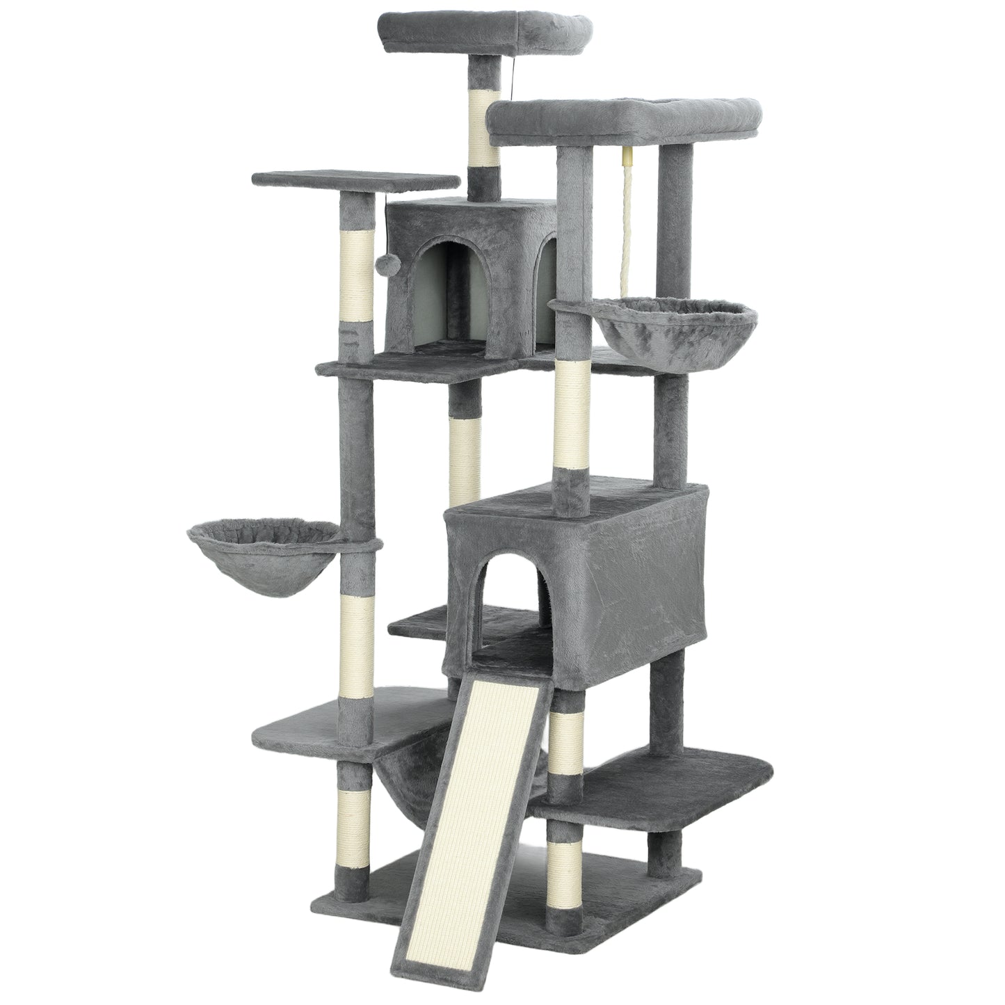 Multi-Level Cat Tree - Dark Gray 69" Cat Tower with Condos & Hammocks