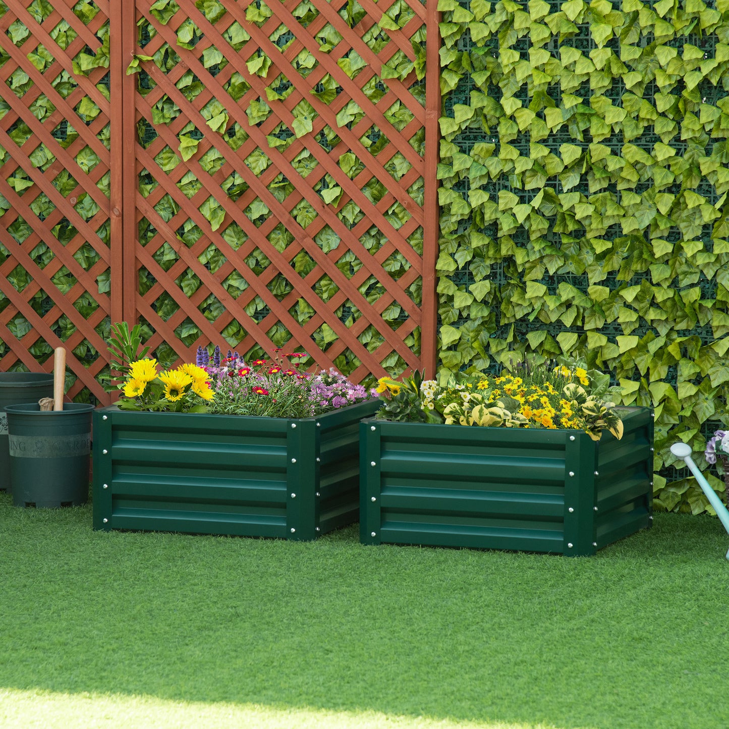Galvanized Raised Garden Bed Set of 2 - Steel Planter Boxes for Vegetables and Flowers, Rust-Resistant, Easy Assembly, Green, 670x345x60 mm