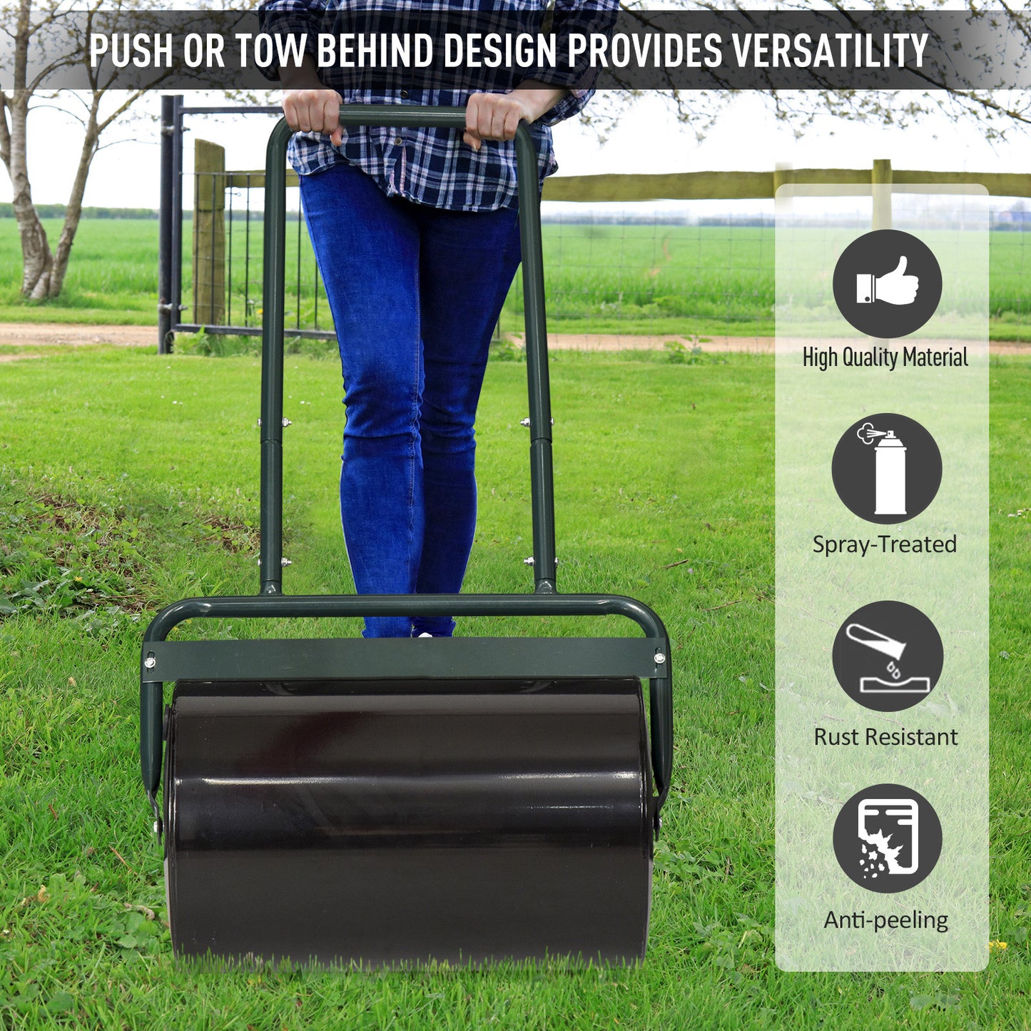 20-Inch Tow-Behind Lawn Roller with 10 Gallon Water/Sand Fill for Flattening Sod