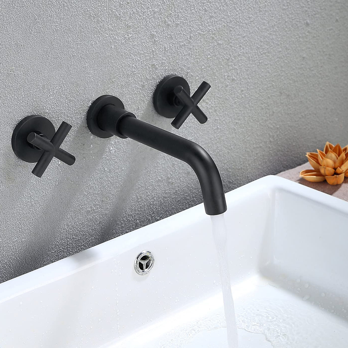 Wall-Mounted Bathroom Sink Faucet - Matte Black Brass