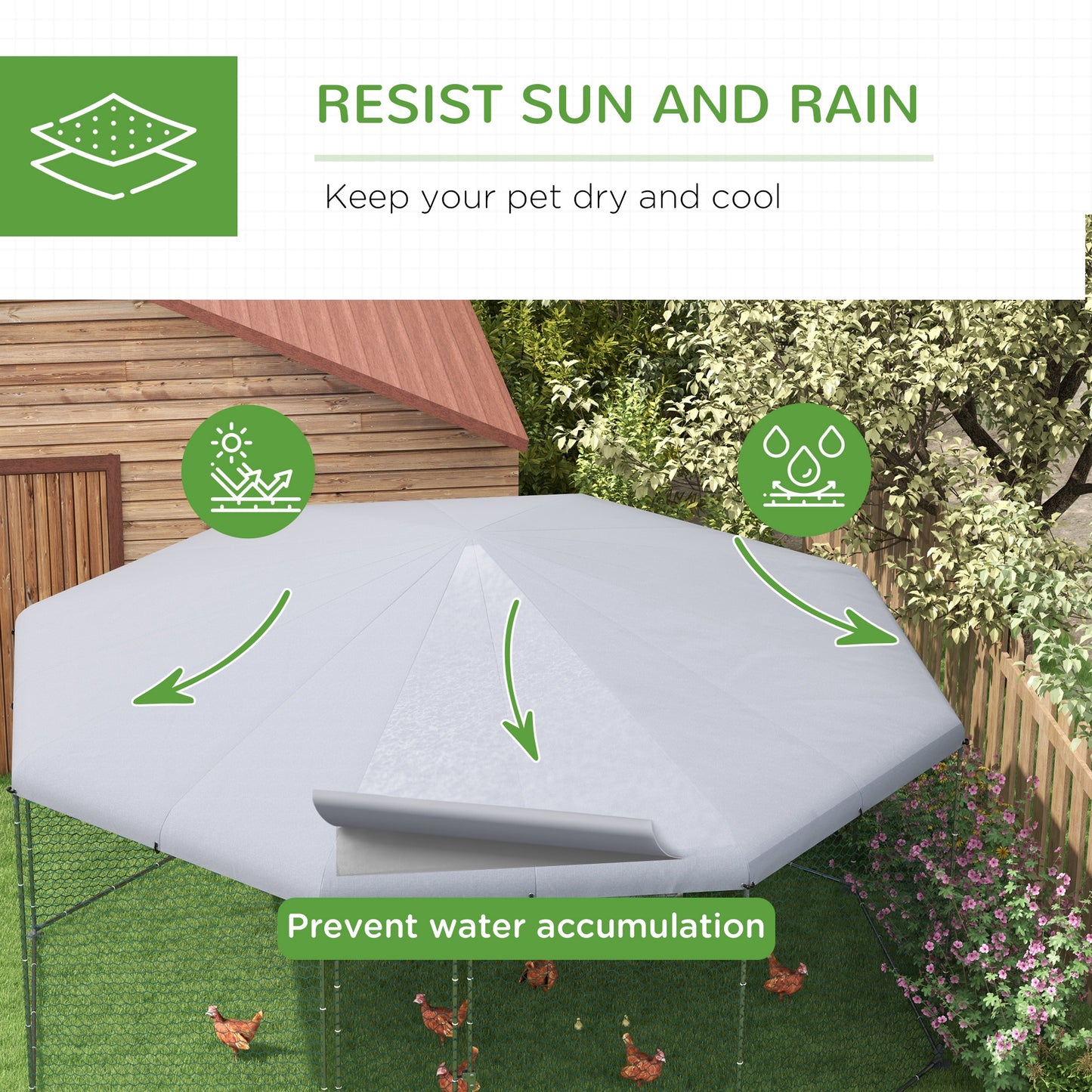 17.1 ft x 15.7 ft Chicken Run with Cover for 19-25 Chickens - Silver