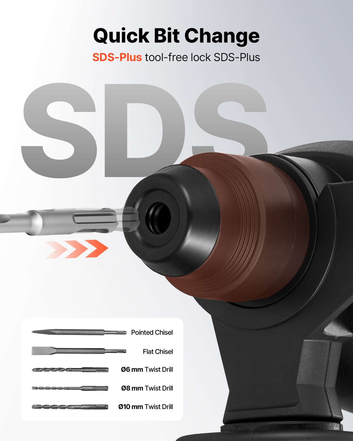 Cordless 20V Rotary Hammer Drill with SDS-Plus Bits and Chisels for Concrete