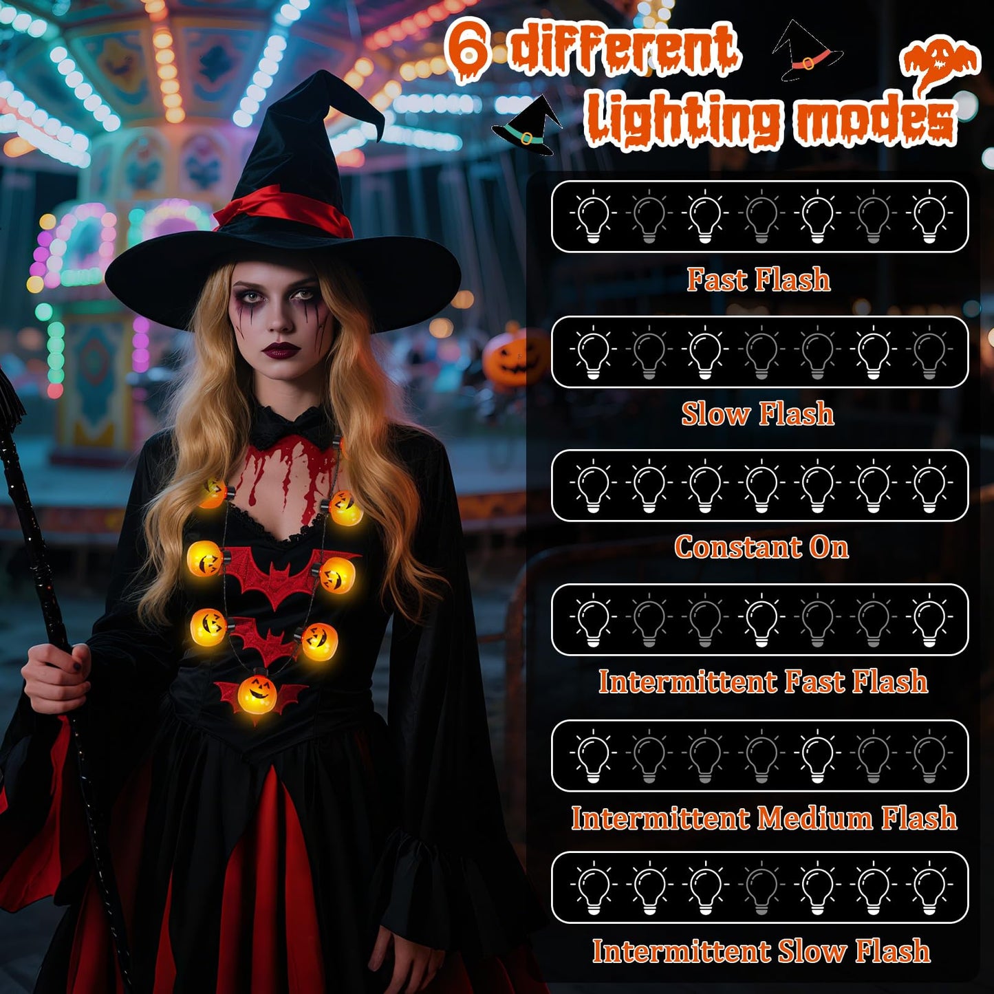 3PCS Light Up Pumpkin Necklaces - Halloween Party Accessories