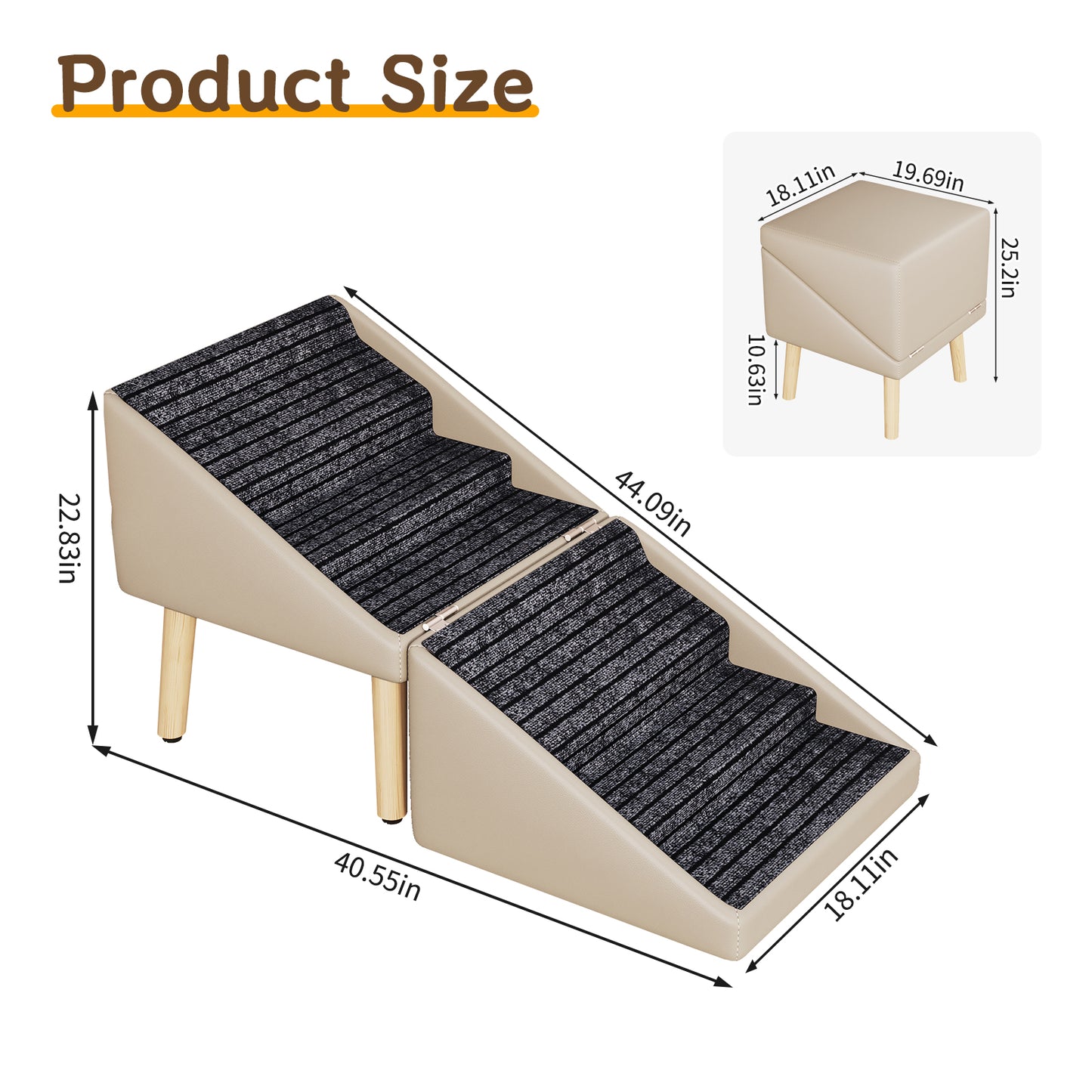 Foldable Wooden Pet Dog Ramp with Non-Slip Surface - 22.83 Inches