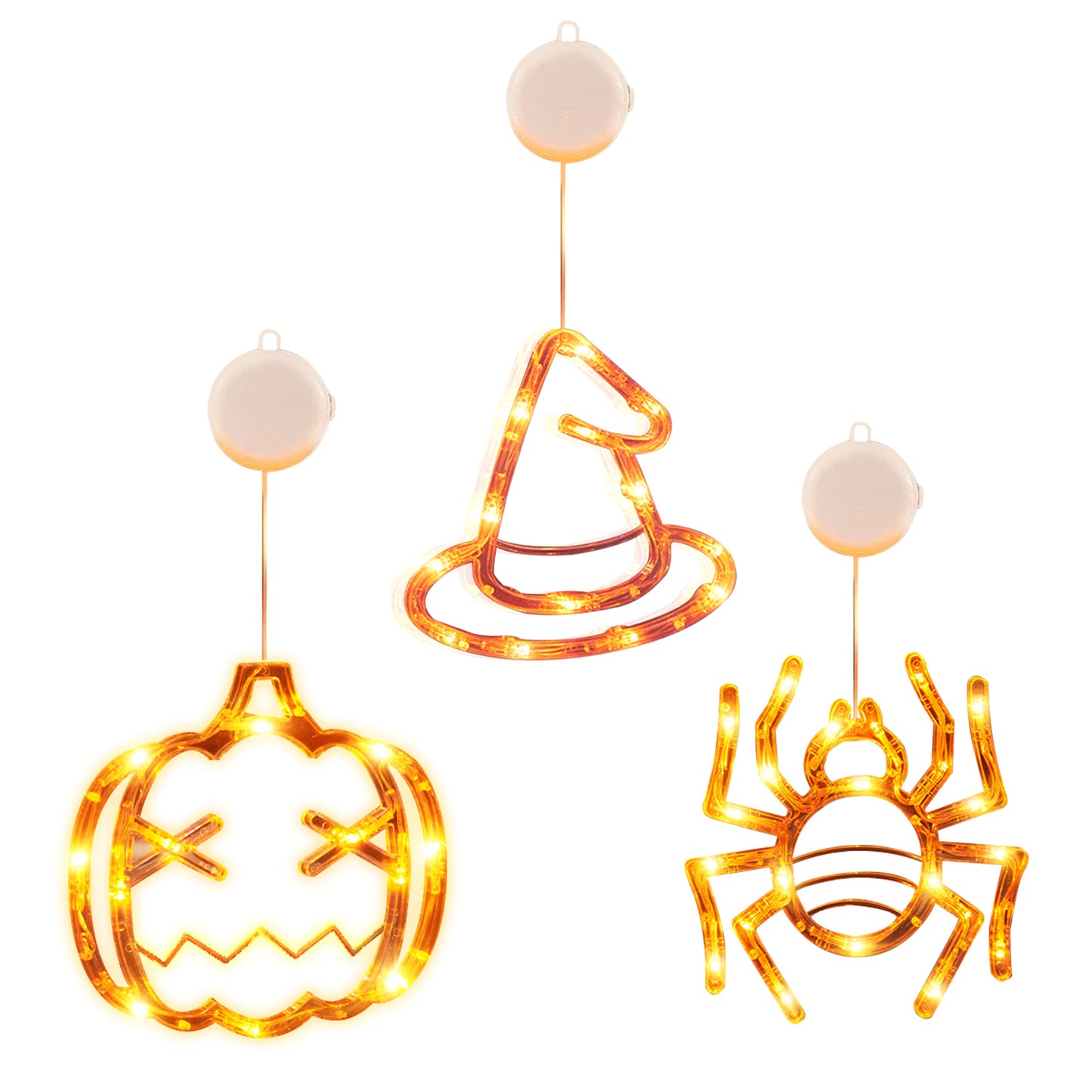 Halloween Window Light Decoration Set - 3 Pack with Spider, Witch Hat & Pumpkin