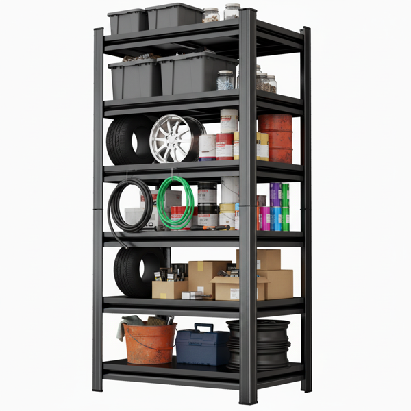 6-Tier Adjustable Metal Storage Rack - 82in High, Black