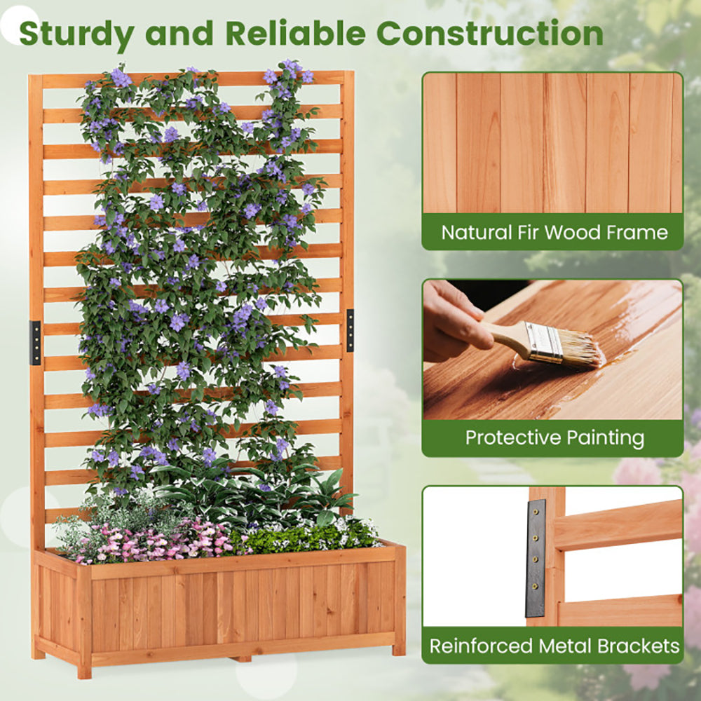 Wooden Raised Garden Bed with Trellis - 59 Inch Tall Planter Box